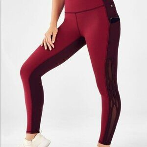 Fabletics mid-rise powerhold colorblock, burgundy